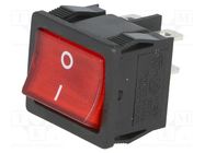 ROCKER; DPST; Pos: 2; ON-OFF; 6A/250VAC; red; neon lamp; 250V; 50mΩ SCI