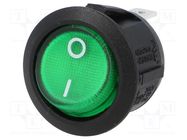 ROCKER; SPST; Pos: 2; ON-OFF; 10A/250VAC; green; neon lamp; 230V 