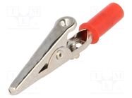 Crocodile clip; red; Grip capac: max.14mm; Socket size: 4mm 