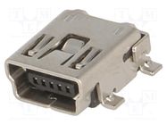 Socket; USB B mini; on PCBs; SMT; PIN: 5; horizontal; reel TE Connectivity