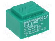 Transformer: encapsulated; 1.5VA; 230VAC; 15V; 15V; 5mA; 50mA; PCB BREVE TUFVASSONS