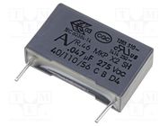 Capacitor: polypropylene; X2; R46; 47nF; 18x5x11mm; THT; ±10%; 15mm KEMET