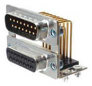 STACKED D SUB CONN, 15POS, R/A PLUG-RCPT