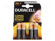 Battery: alkaline; AA; 1.5V; non-rechargeable; 4pcs; BASIC DURACELL