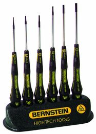 6-piece screwdriver and cross-recess screwdriver set in a practical table support, dissipative material
