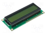 Display: LCD; alphanumeric; STN Positive; 16x2; yellow-green; LED RAYSTAR OPTRONICS