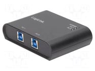 Switch; USB 3.0; USB A socket,USB B socket x2; black LOGILINK