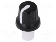 Knob; with pointer; ABS; Øshaft: 6mm; Ø16x14.4mm; black; push-in SR PASSIVES