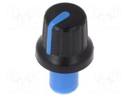 Knob; with pointer; ABS; Øshaft: 6mm; Ø15.8x13.8mm; black; push-in SR PASSIVES