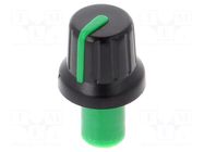 Knob; with pointer; ABS; Øshaft: 6mm; Ø16x14.4mm; black; push-in SR PASSIVES