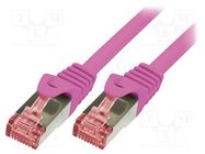 Patch cord; S/FTP; 6; stranded; Cu; LSZH; pink; 0.25m; 27AWG LOGILINK