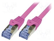 Patch cord; S/FTP; 6a; stranded; Cu; LSZH; pink; 1m; 26AWG LOGILINK