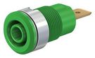 4MM BANANA JACK, PANEL MOUNT, 32 A, 1 KV, GOLD PLATED CONTACTS, GREEN