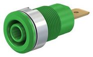4MM BANANA JACK, PANEL MOUNT, 32 A, 1 KV, GOLD PLATED CONTACTS, GREEN 40AH1764