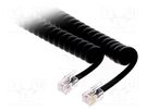 Cable: telephone; coiled,interlaced; RJ9 plug,both sides; black BQ CABLE