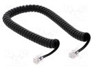 Cable: telephone; coiled,interlaced; RJ9 plug,both sides; black BQ CABLE