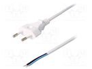 Cable; 2x0.75mm2; CEE 7/16 (C) plug,wires; PVC; 1.8m; white; 2.5A LIAN DUNG
