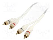 Cable; RCA socket x2,both sides; 5m; white; for amplifier 