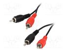 Cable; RCA plug x2,both sides; 1.5m; black BQ CABLE