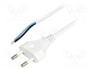 Cable; 2x0.75mm2; CEE 7/16 (C) plug,wires; PVC; 2.5m; white; 2.5A LIAN DUNG