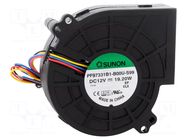 Fan: DC; blower; 12VDC; 97x95x33mm; 71.7m3/h; 58dBA; ball; 24AWG SUNON