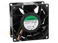 Fan: DC; axial; 12VDC; 80x80x38mm; 193.5m3/h; 64.8dBA; ball; 24AWG SUNON