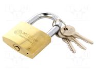 Padlock; shackle; brass; Equipment: key x3; 50mm MEGA