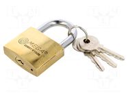 Padlock; shackle; brass; Equipment: key x3; 40mm MEGA