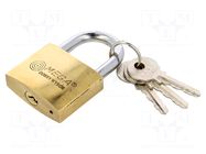 Padlock; shackle; brass; Equipment: key x3; 40mm MEGA