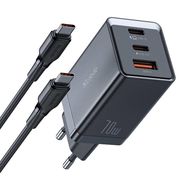 GaN Mcdodo CH-1543 network charger, 2x USB-C, 1x USB, 67W + USB-C to USB-C 2m cable (black), Mcdodo