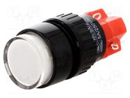 Switch: push-button; Pos: 2; SPDT; 3A/220VAC; 2A/24VDC; ON-(ON) ONPOW