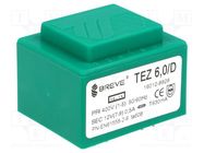 Transformer: encapsulated; 6VA; 400VAC; 12V; 500mA; PCB; IP00; TEZ BREVE TUFVASSONS