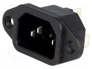 Connector: AC supply; socket; male; 10A; 250VAC; C14 (E); IEC 60320 ADAM TECH