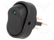 ROCKER; SPST; Pos: 2; ON-OFF; 15A/24VDC; black; LED; R13-133-DC; oval 