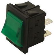 ILLUMINATED ROCKER SWITCH, DPST, 16A, 125VAC, GREEN