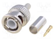 Connector: BNC; plug; male; straight; 50Ω; crimped; for cable; POM ADAM TECH