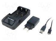 Charger: for rechargeable batteries; Li-Ion; 3.6/3.7V; 1A; 5VDC KEEPPOWER