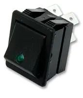 ROCKER SWITCH, DPST, ILLUM GREEN
