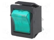 ROCKER; DPST; Pos: 2; ON-OFF; 16A/250VAC; green; neon lamp; 1550 BULGIN