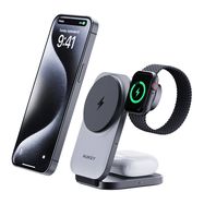 Magnetic Wireless Charger 3 in 1 MagFusion Aukey LC-MC312, 15W Qi2 (gray), Aukey