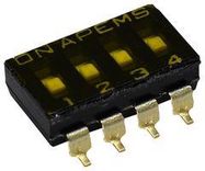 DIP SW, 4CKT, SPST-NO, 0.025A/24VDC, SMD