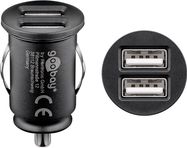 Dual-USB Car Charger (12 W), black - vehicle charging adapter with 2x USB ports (12 W), black
