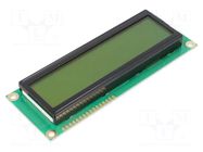 Display: LCD; alphanumeric; STN Positive; 16x2; yellow-green; LED RAYSTAR OPTRONICS