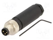 Connector: M8; male; PIN: 3; straight; for cable; plug; 4A; IP67; 40V LAPP