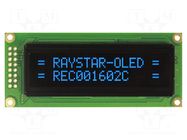 Display: OLED; alphanumeric; 16x2; Dim: 85x36x10mm; blue; PIN: 16 RAYSTAR OPTRONICS