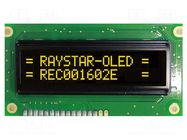 Display: OLED; alphanumeric; 16x2; Dim: 84x44x10mm; yellow; PIN: 16 RAYSTAR OPTRONICS