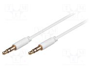 Cable; Jack 3.5mm 3pin plug,both sides; 1.5m; white; Øout: 2.6mm Goobay