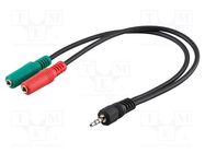 Cable; Jack 3.5mm 3pin socket x2,Jack 3,5mm 4pin plug; 0.3m Goobay