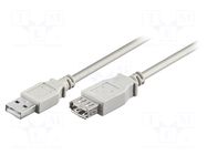 Cable; USB 2.0; USB A socket,USB A plug; 3m; grey; 480Mbps GOOBAY