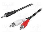 Cable; Jack 3.5mm 3pin plug,RCA plug x2; 0.5m; black; shielded Goobay